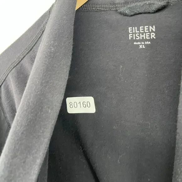 EILEEN FISHER Cardigan XL Stretch Organic Cotton Open Front Washed Black USA - Picture 16 of 16